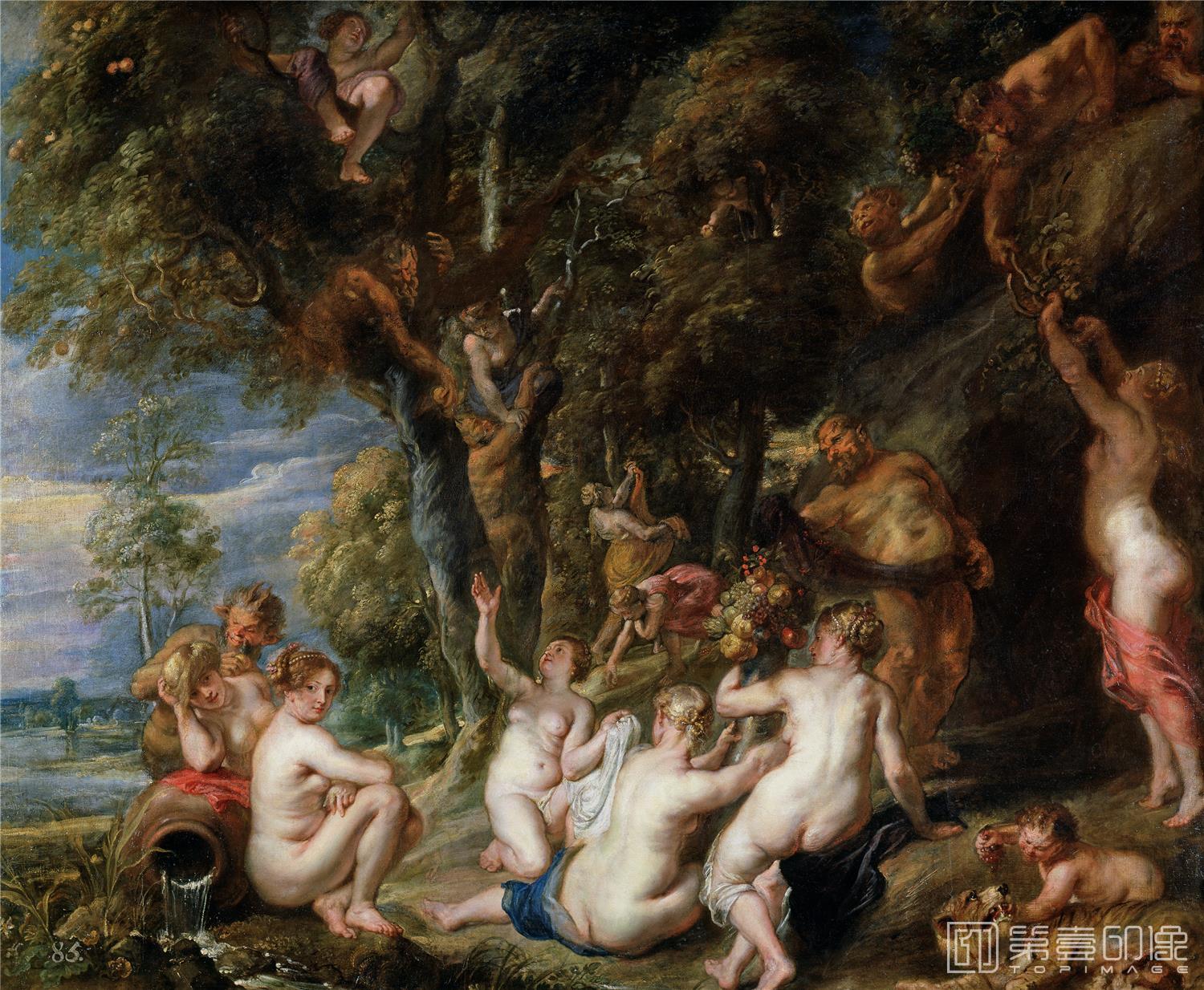 油画-西班牙普拉多美术馆油画藏画-Rubens, Pedro Pablo-Ninfas y sátiros-139,7cm x 167cm-2434